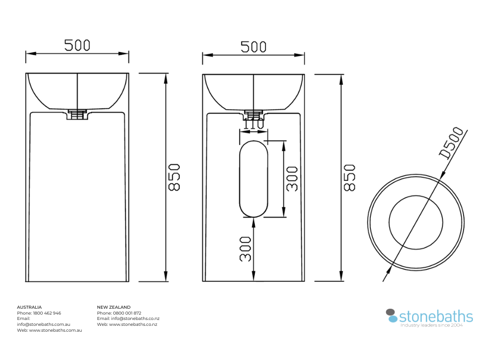 Round Classic Freestanding Pedestal Basin 850mm - CSB83B 850-500