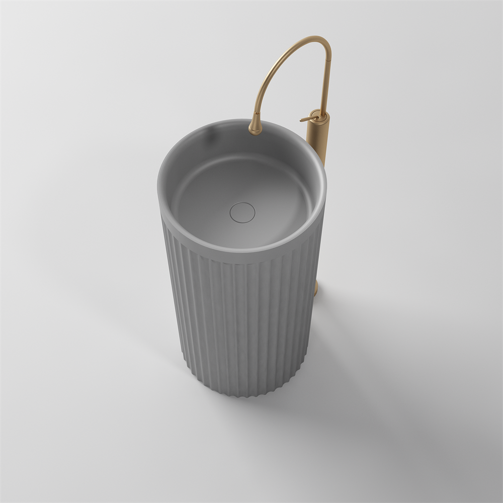 Toka Lite Venus Fluted Freestanding Matt White Stone Basin - 850mm - STP86