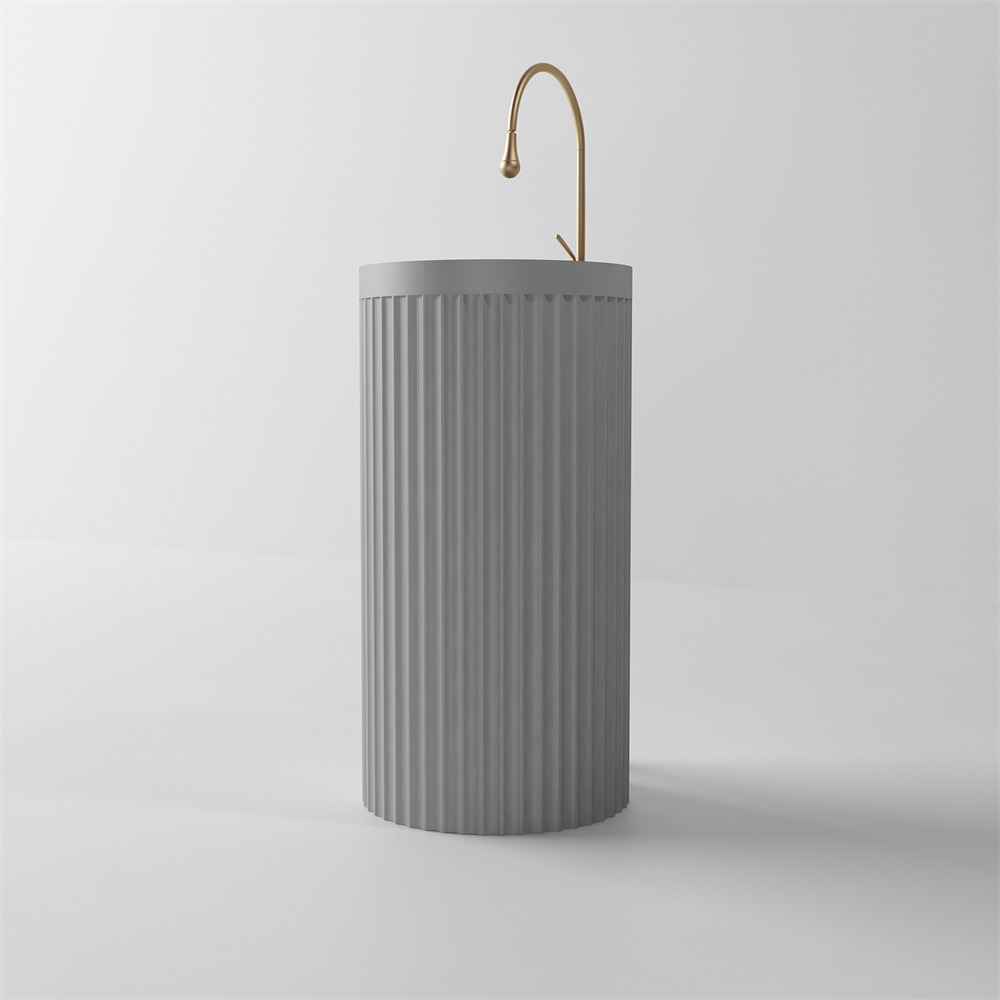 Toka Lite Venus Fluted Freestanding Matt White Stone Basin - 850mm - STP86