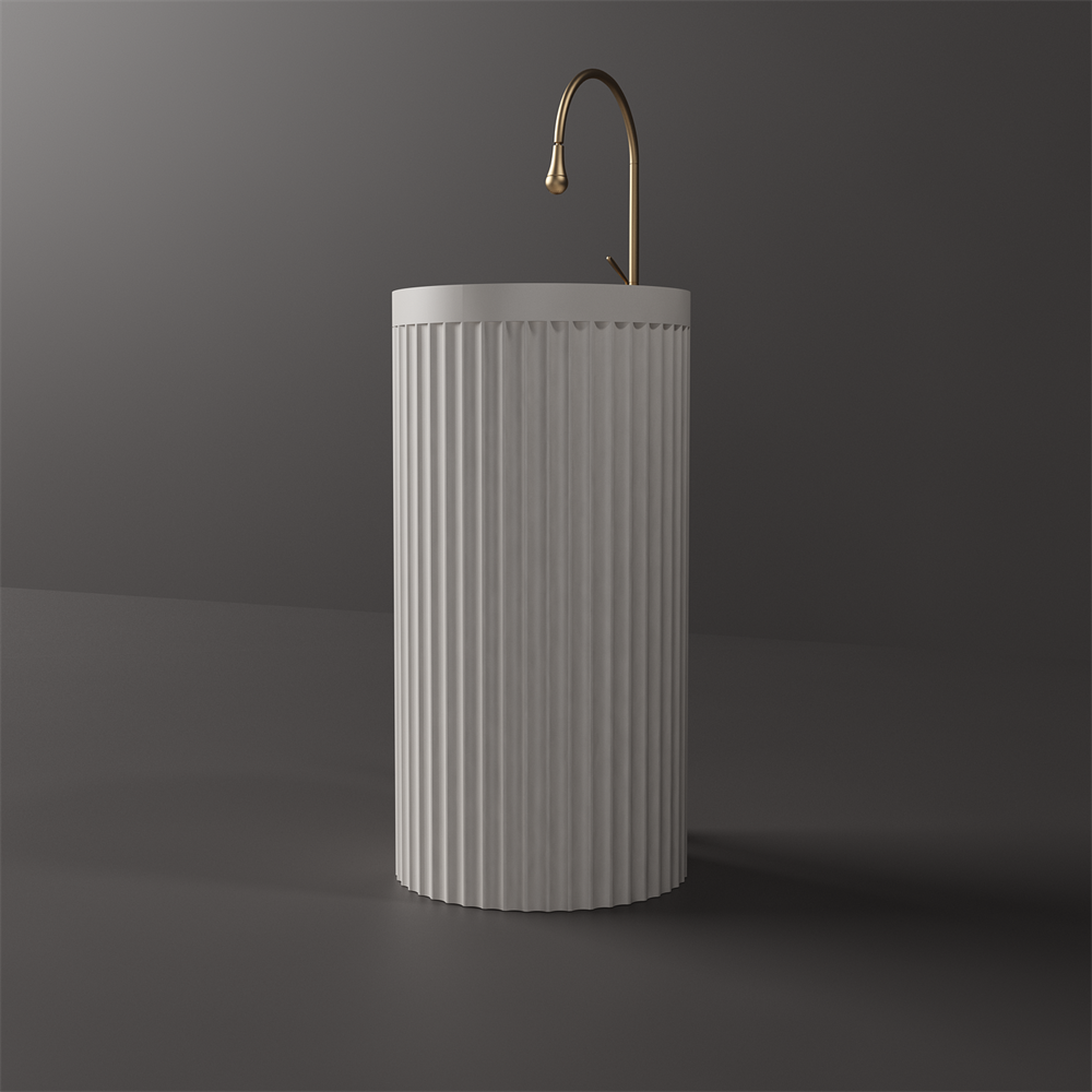 Toka Lite Venus Fluted Freestanding Matt White Stone Basin - 850mm - STP86