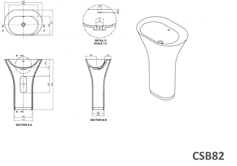 CSB82 Janine Freestanding Natural Stone Basin 630mm