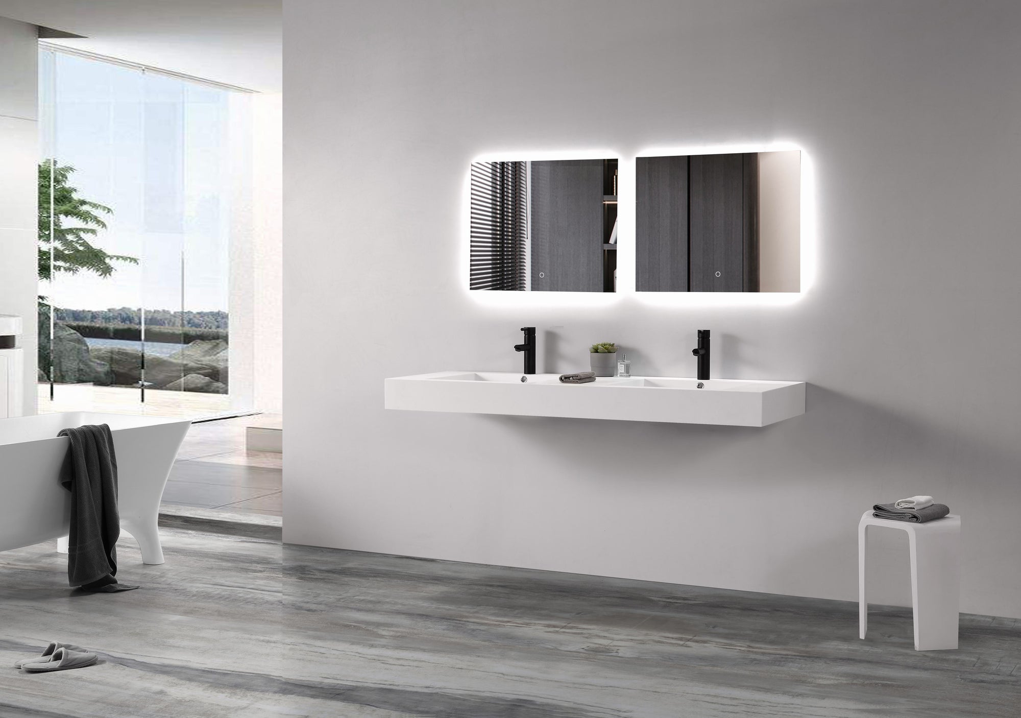 Double Square Bowl Basin - 1500mm - B1122