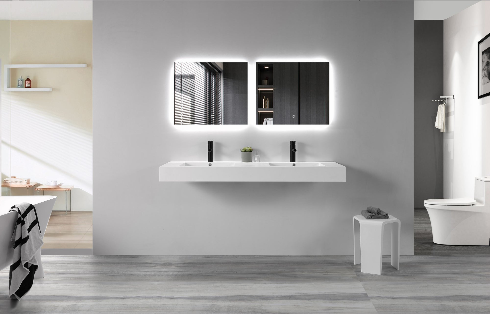 Double Square Bowl Basin - 1500mm - B1122