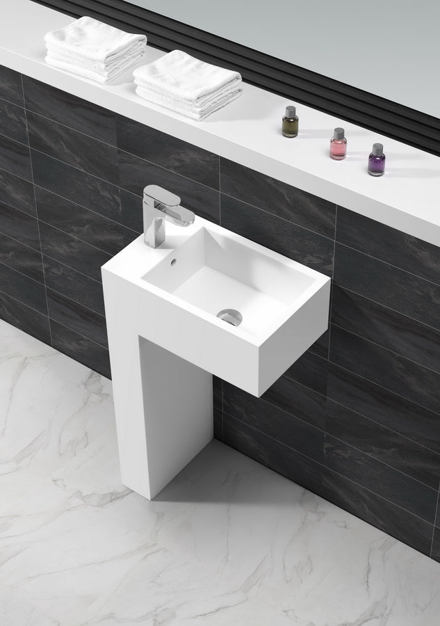 Matt White stone bath basin L shaped