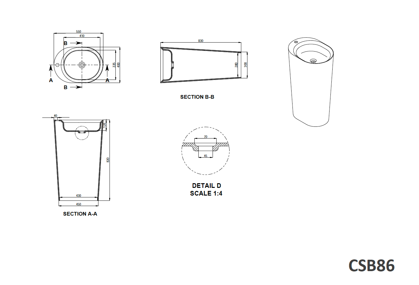 Freestanding Solid Surface Stone Basin