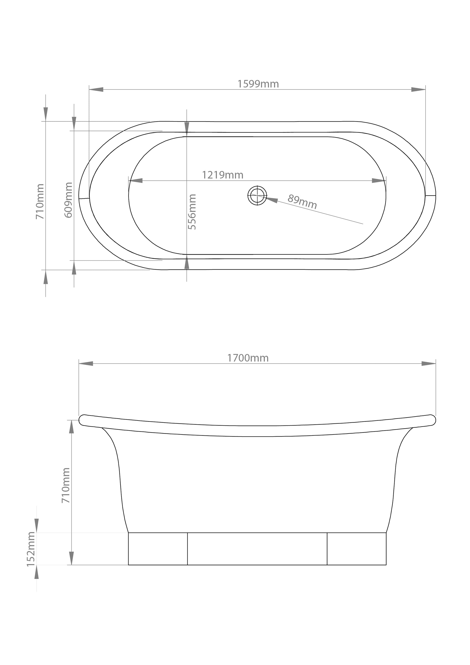 The Copper Bath Tub -Two Tone Copper, Double Hammered Slipper  1700mm - 5006-D67