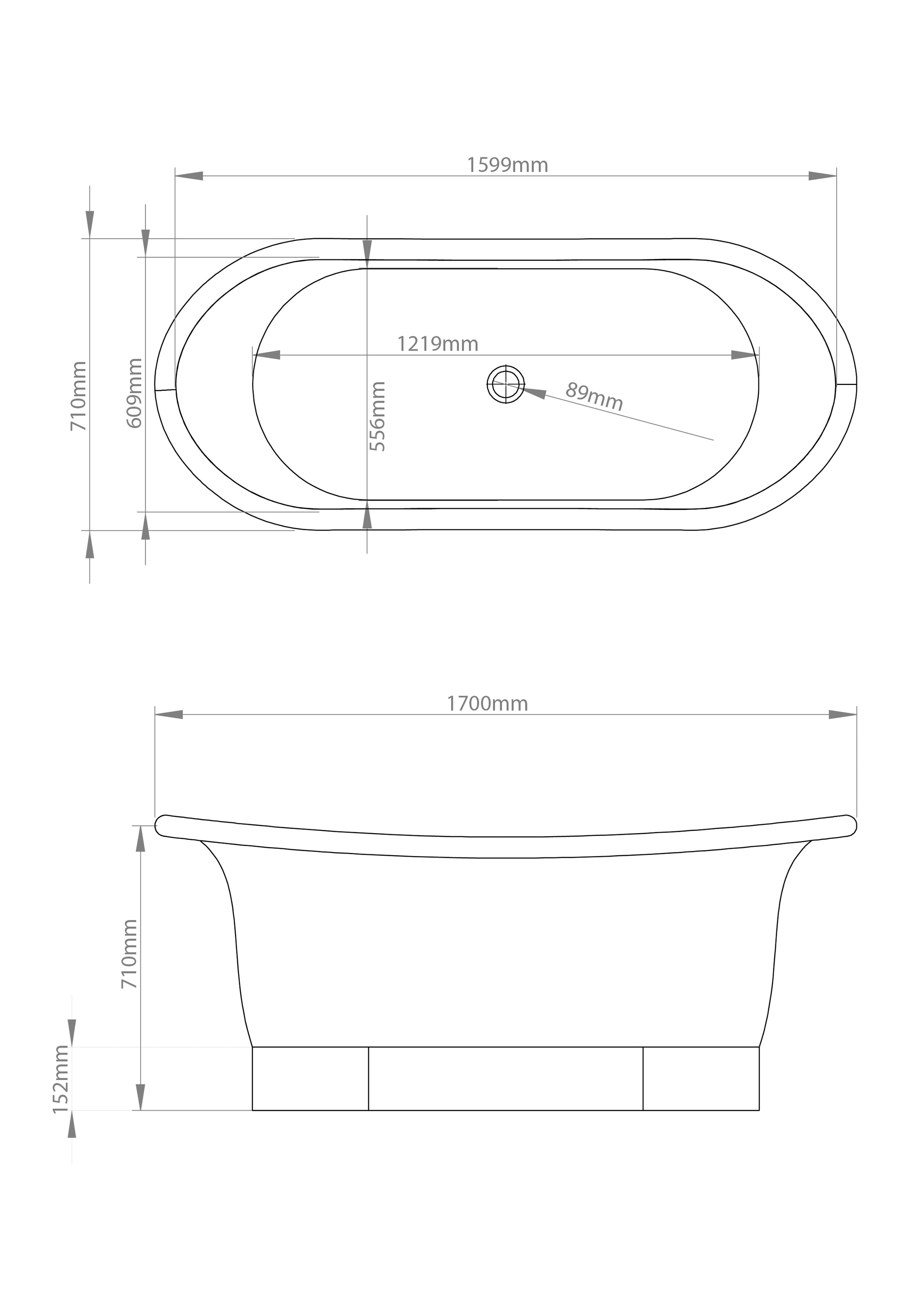 The Copper Bath Tub -Two Tone Copper, Double Hammered Slipper  1700mm - 5006-D67