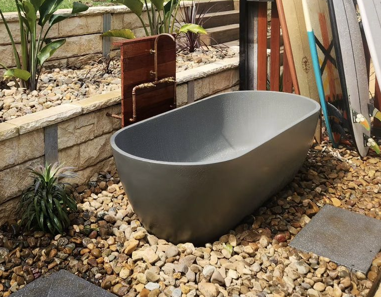 Bayley Concrete Textured Outdoor Bath - 1800mm - Dark Grey