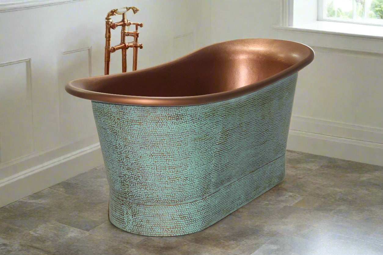 The Copper Bath Tub -Hammered Patina Copper, Double Hammered Slipper  1700mm - 5018-D67
