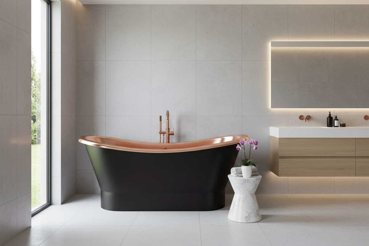 The Copper Bath Tub - Sundara Copper Double Slipper Smooth 1700mm - CB5019-D67