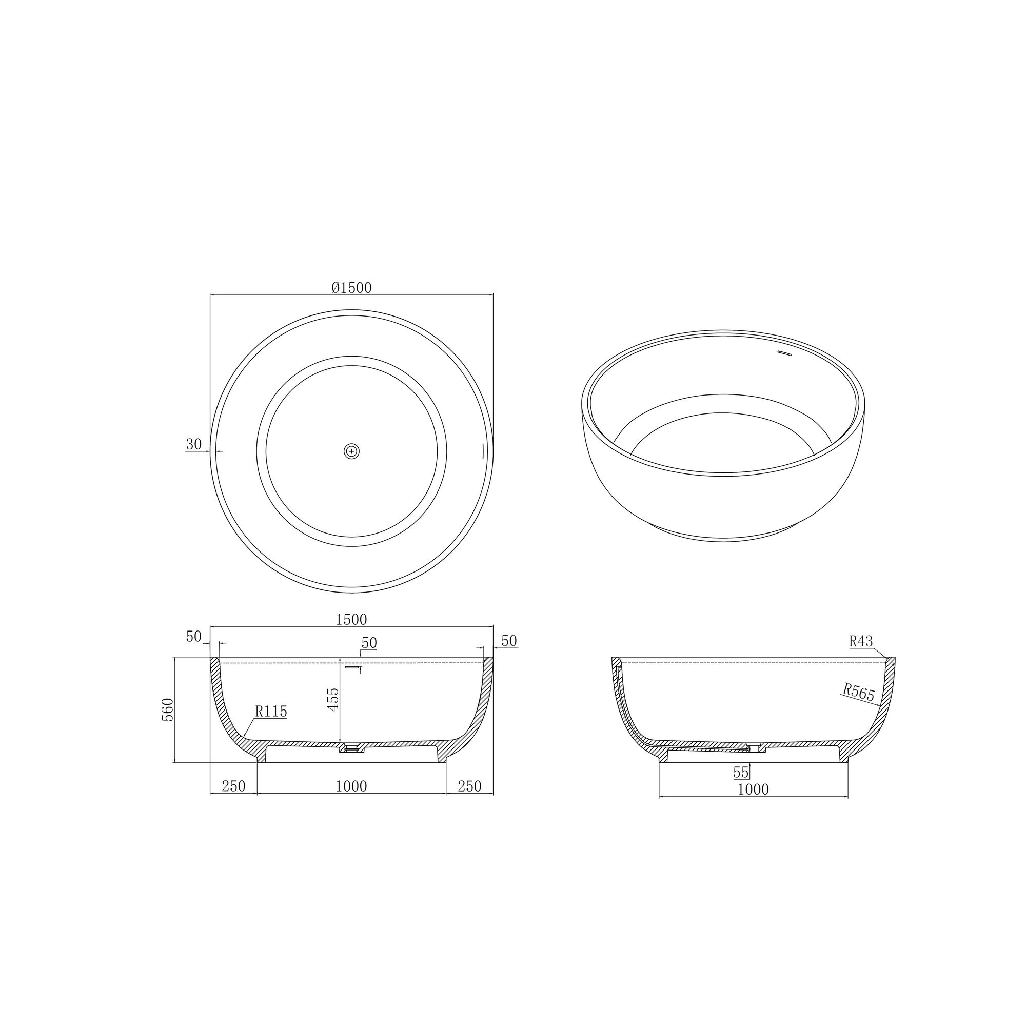 Kaha Stonebaths Round Bath - 1500mm - KH015 1500