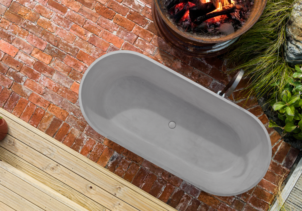 Bayley Concrete Textured Outdoor Bath - 1800mm - Dark Grey