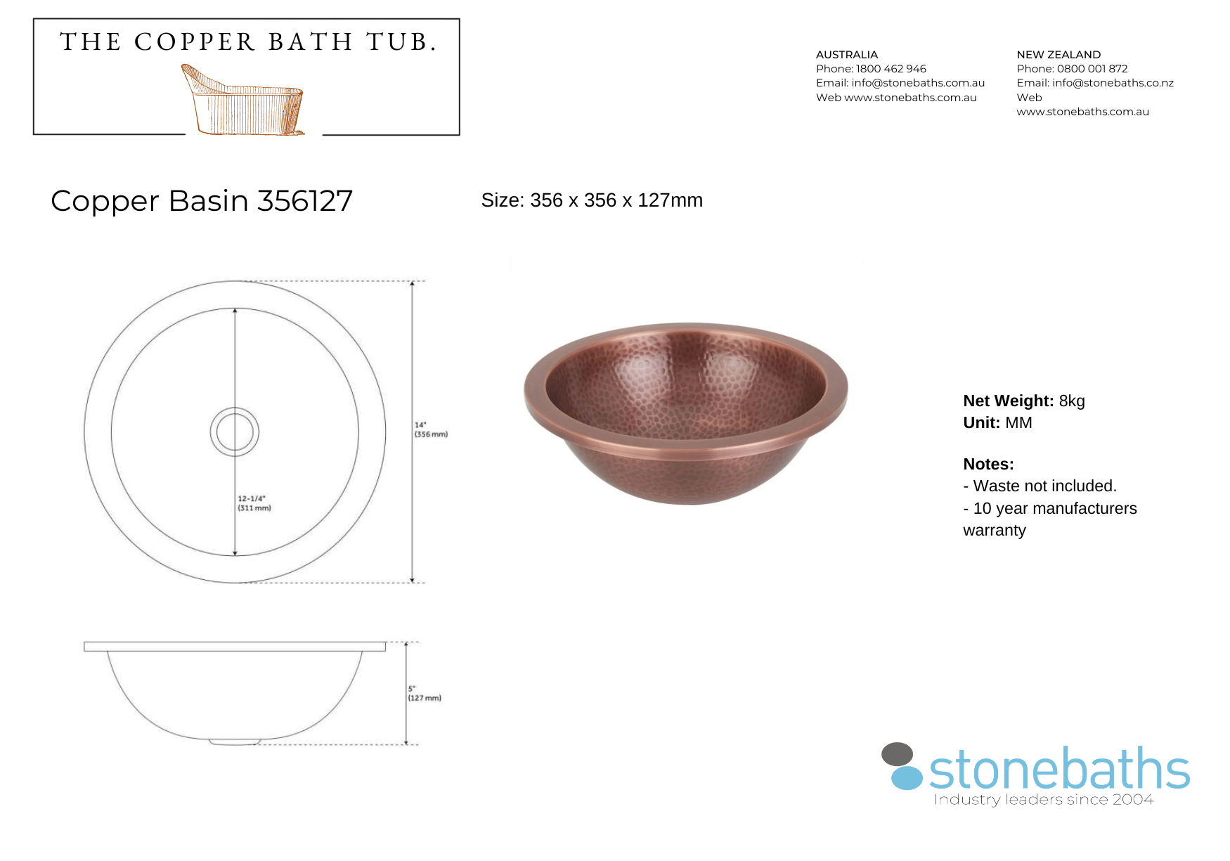 The Copper Bath Tub 356127 Hammered Metal Basin.