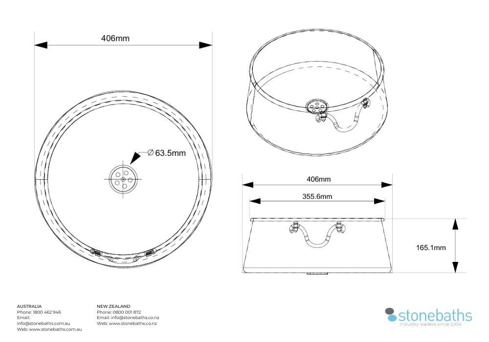 Copper Basin Round Hammered Verdigris 406mm Spec Sheet