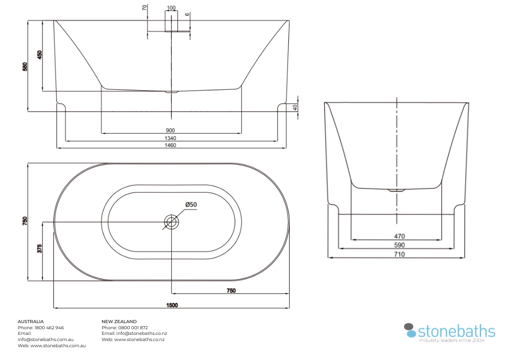 Kaha Acrylic Bathtub - 1500mm