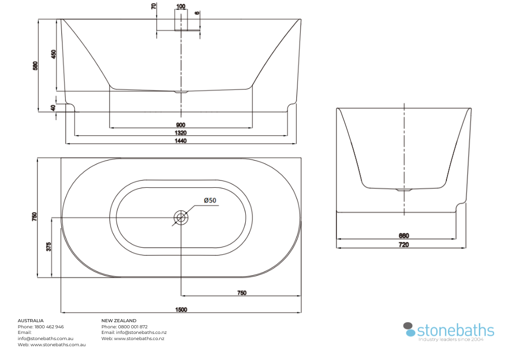 Kaha Acrylic Bathtub - 1500mm