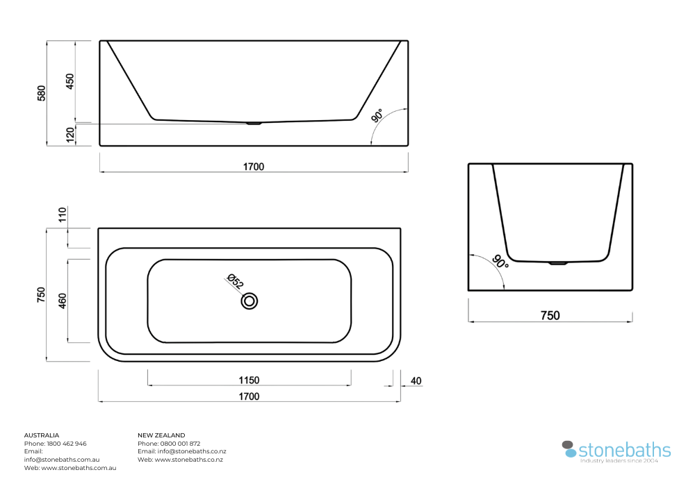 Kaha Acrylic Bathtub - 1700mm