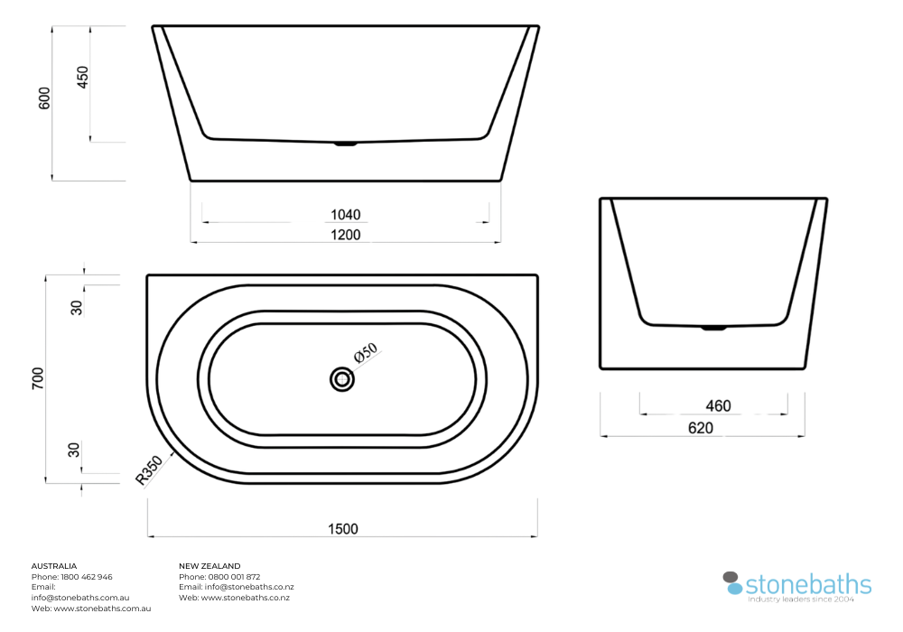 Kaha Acrylic Bathtub - 1500mm 
