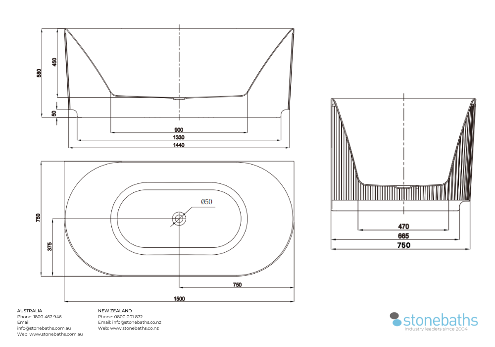 Kaha Acrylic Bathtub - 1500mm