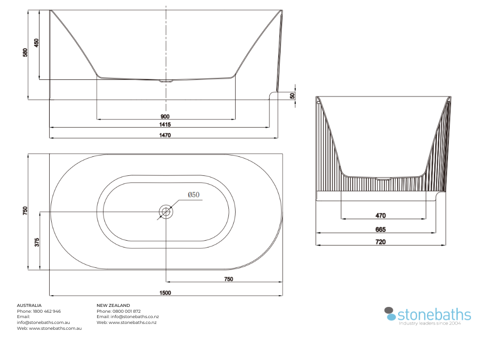 Kaha Acrylic Bathtub - 1500mm