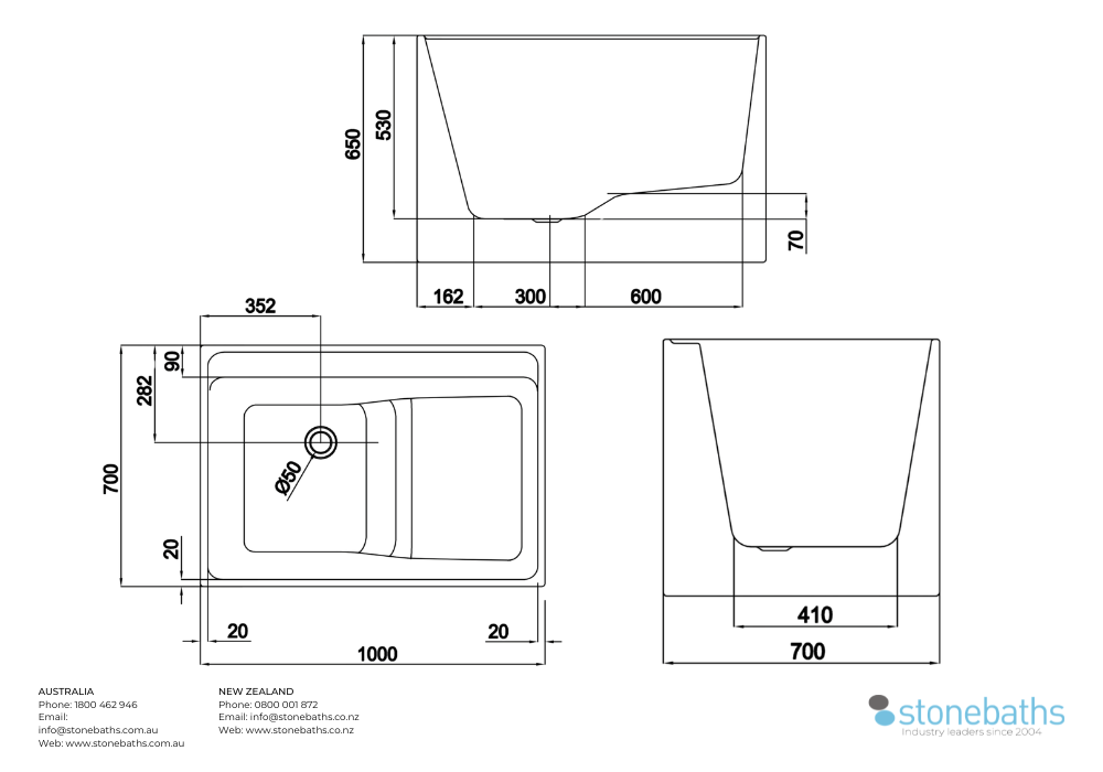 Kaha Acrylic Bathtub - 1000mm