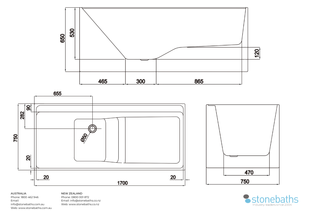 Kaha Acrylic Bathtub - 1700mm
