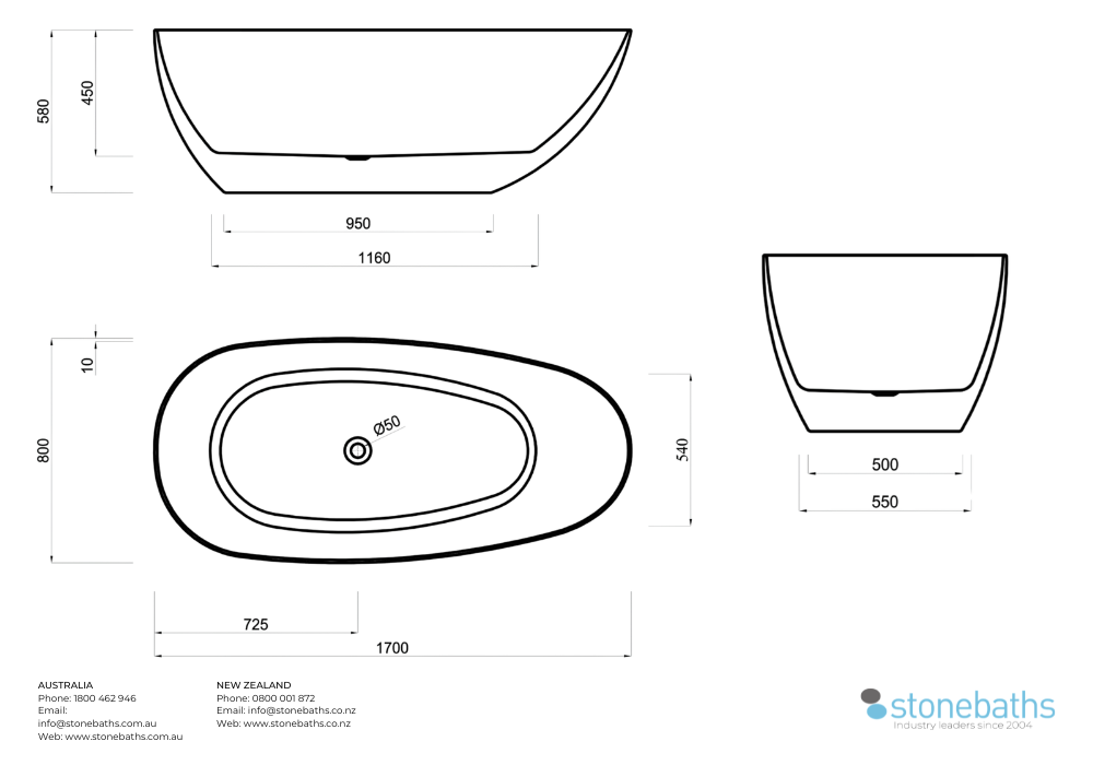 Kaha Acrylic Bathtub - 1700mm