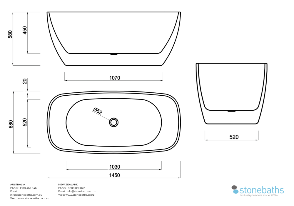 Kaha Acrylic Bathtub - 1400mm