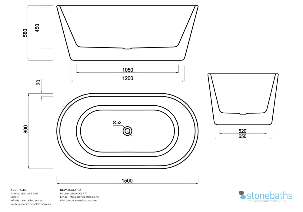 Kaha Acrylic Bathtub - 1500mm 