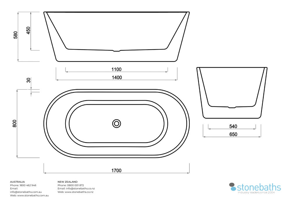 Kaha Acrylic Bathtub - 1700mm 