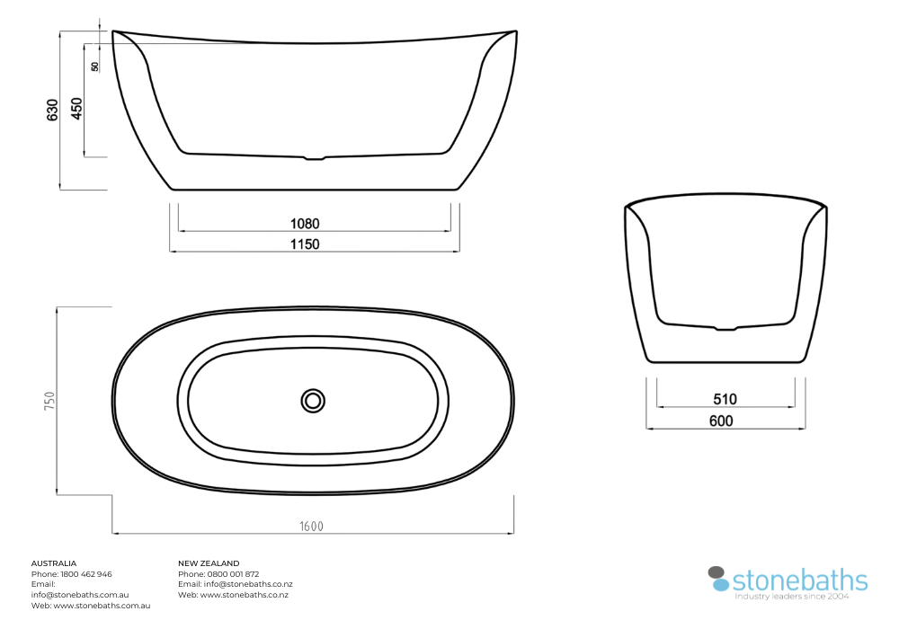 Kaha Acrylic Bathtub - 1700mm 