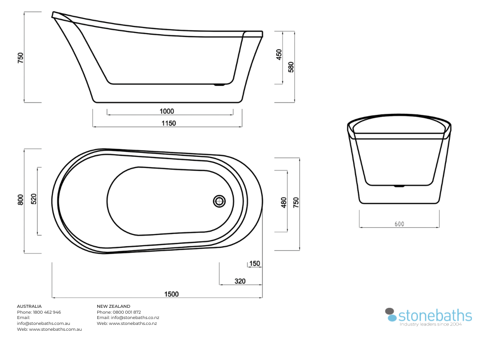 Kaha Acrylic Bathtub - 1500mm