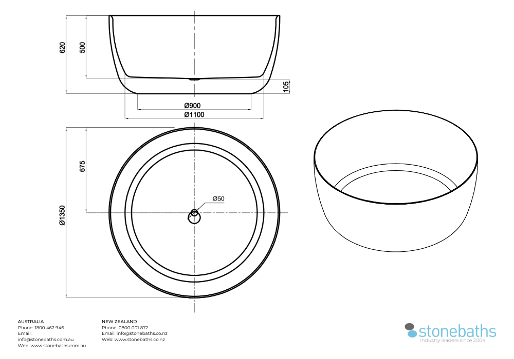 Kaha Acrylic Bathtub - 1350mm