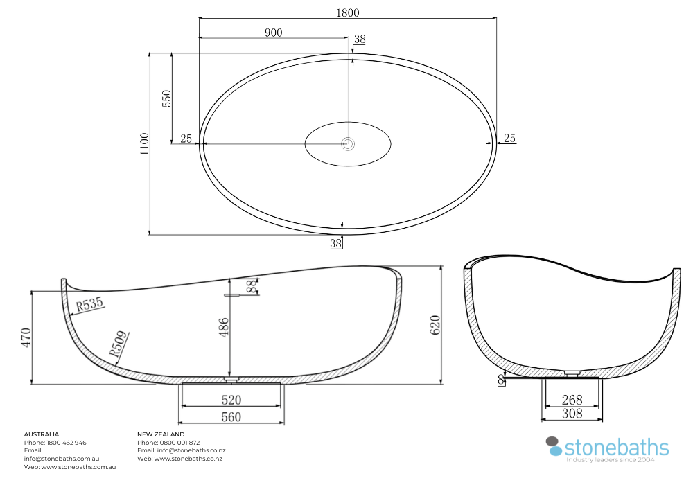 Kaha Stonebaths Bathtub 1800mm