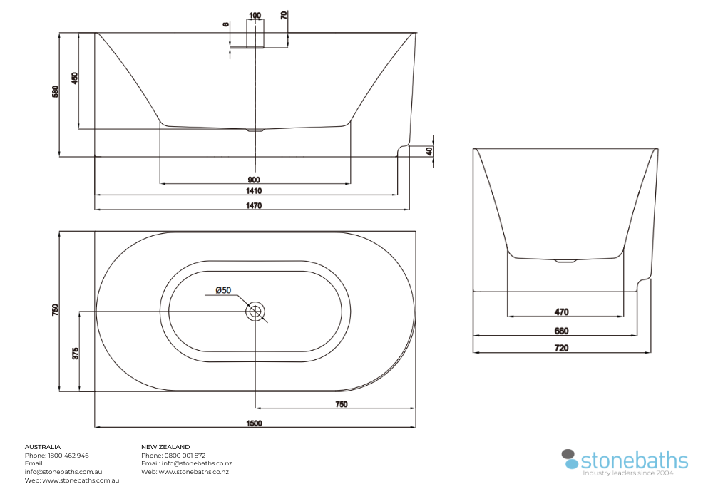 Kaha Acrylic Bathtubs - 1500mm