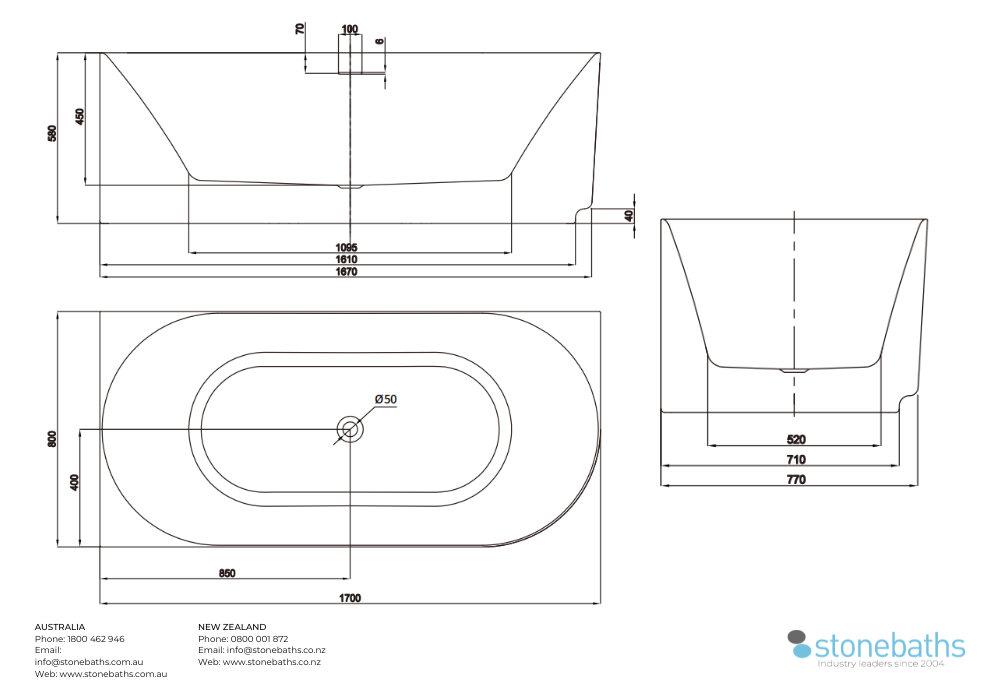 Kaha Acrylic Bathtub - 1700mm