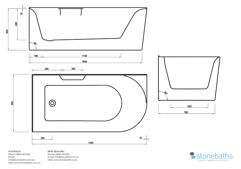 Kaha Acrylic Bathtub - 1700mm