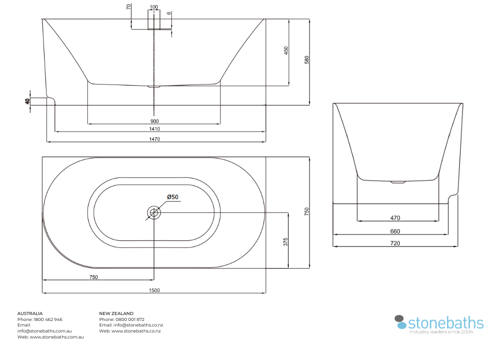 Kaha Acrylic Bathtub - 1500mm