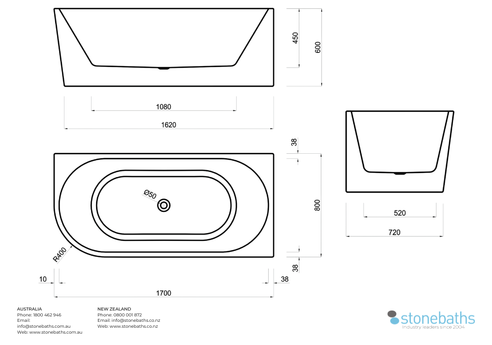 Kaha Acrylic Bathtub - 1700mm 