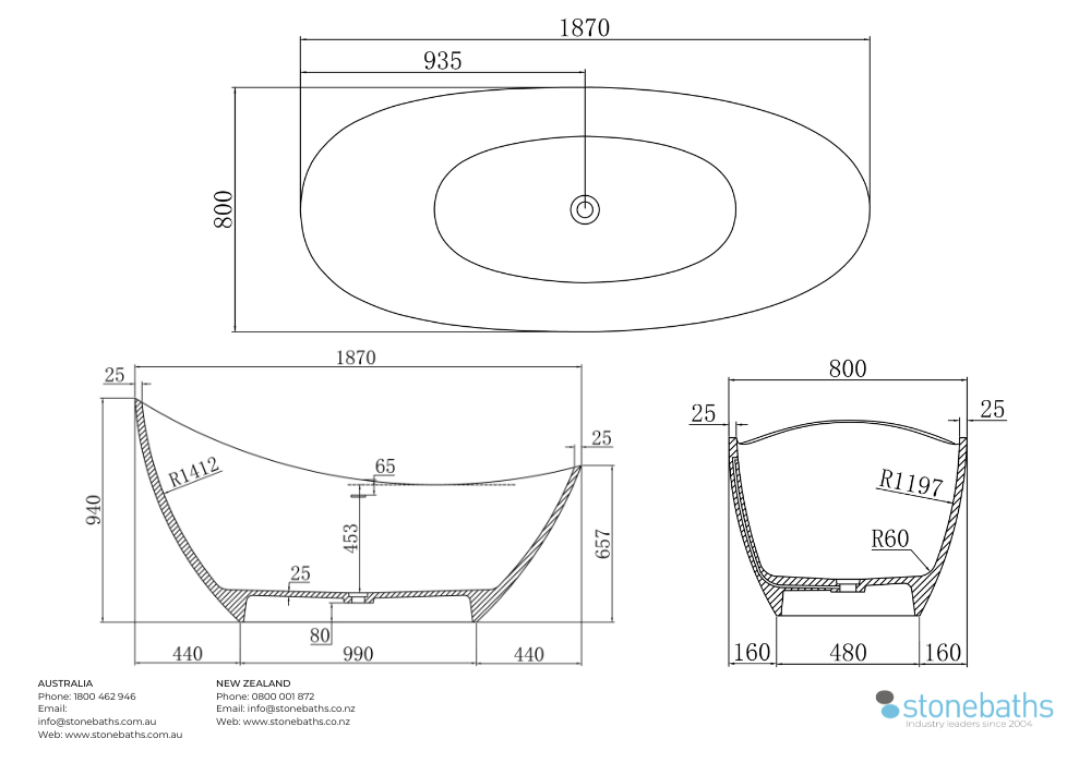 Kaha Stonebaths Bathtub - 1870mm