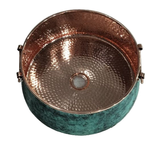 Copper Basin Round Hammered Verdigris 406mm Top View