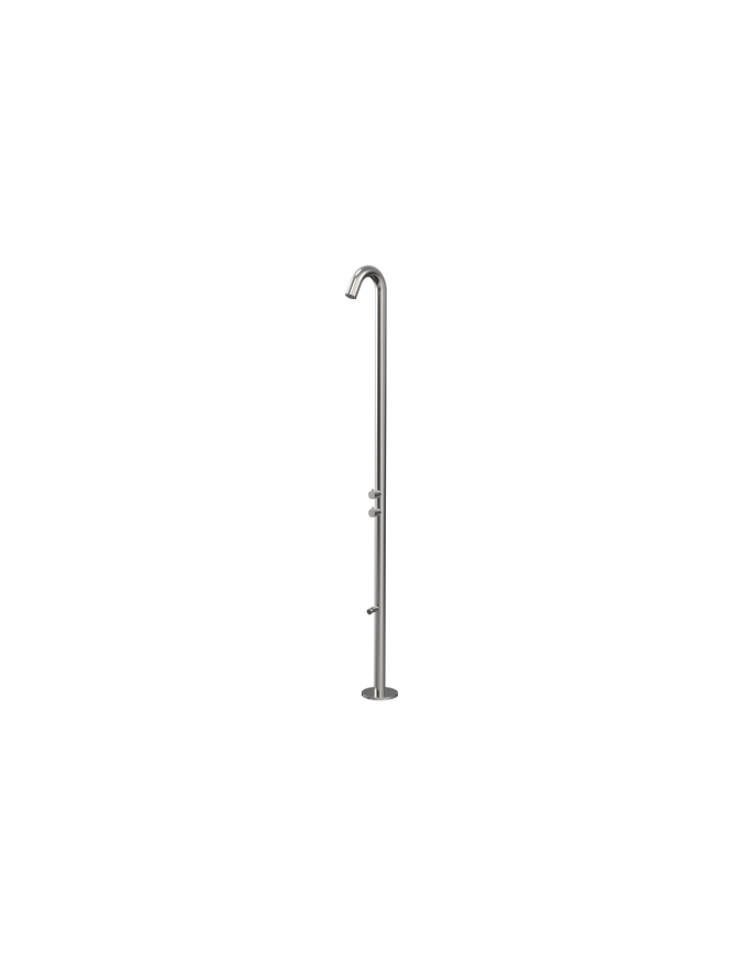 Brushed stainless steel outdoor shower with foot wash. Marine grade 316L stainless steel. Toka Tapware. 