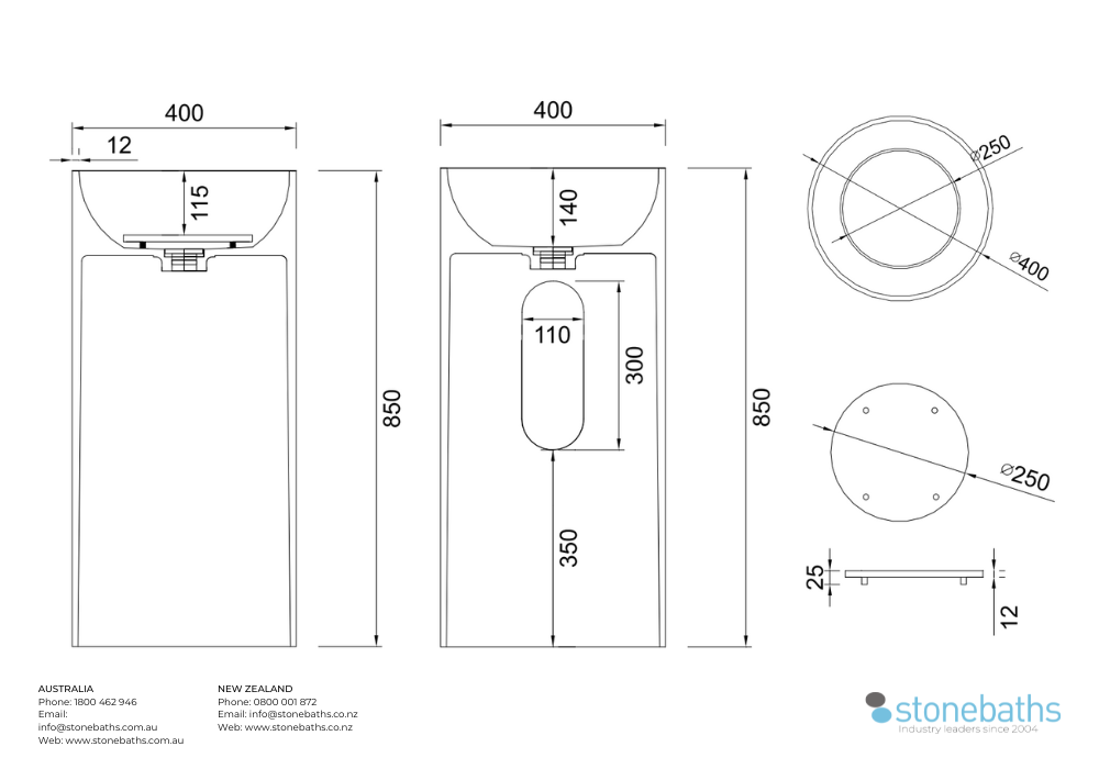 Round Classic Freestanding Pedestal Basin 850mm - CSB83B 850-400