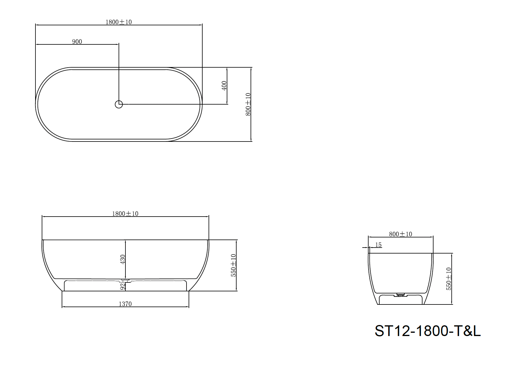 Justina Slimline Large Bath - 1800mm - ST12 1800 T