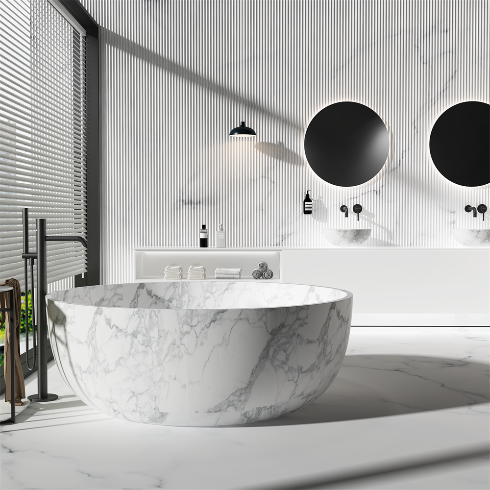 Silvia Outdoor Round Stone Bath - 1500mm - ST13 1500 Arabescato