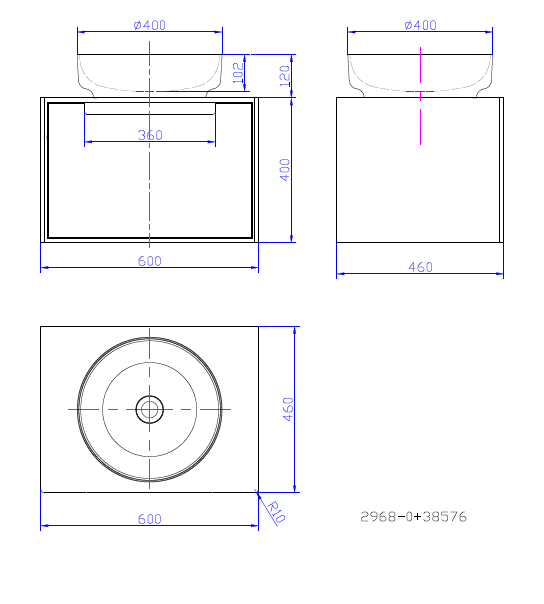 Wall Hung Vanity & Basin - 600mm - G38576/2968