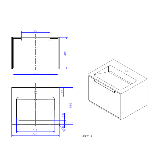 Wall Hung Vanity & Basin - 600mm G38943