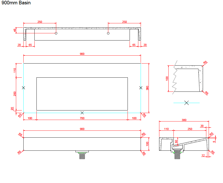 The Ramp Junior 100 Basin 900mm Wall Hung Stone Basin