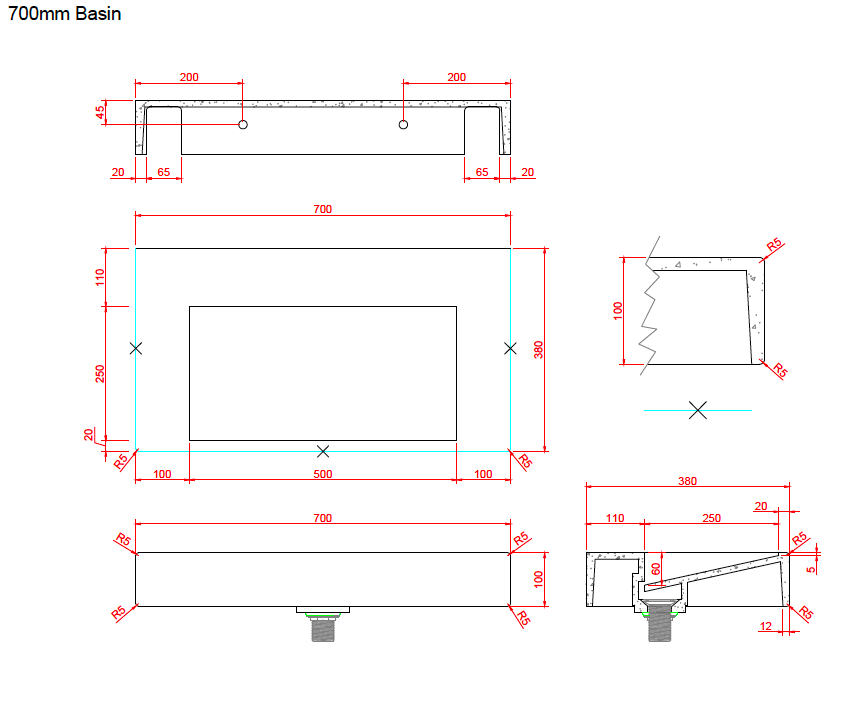 The Ramp Junior 100 Basin 700mm Wall Hung Stone Basin