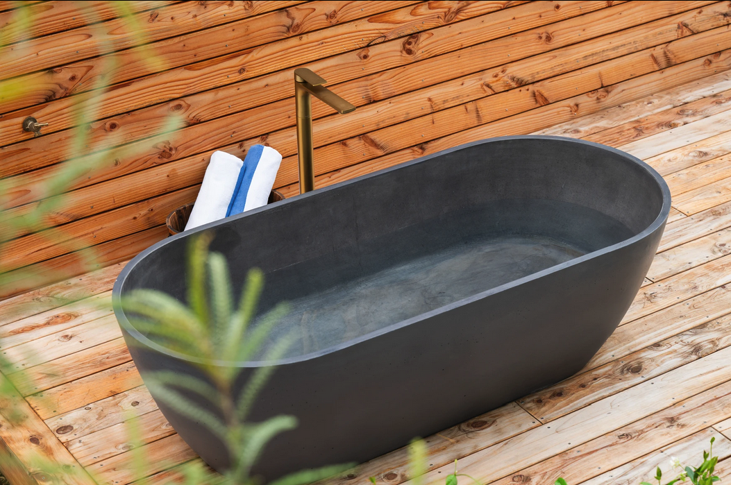 Bayley Concrete Textured Outdoor Bath - 1800mm - Dark Grey